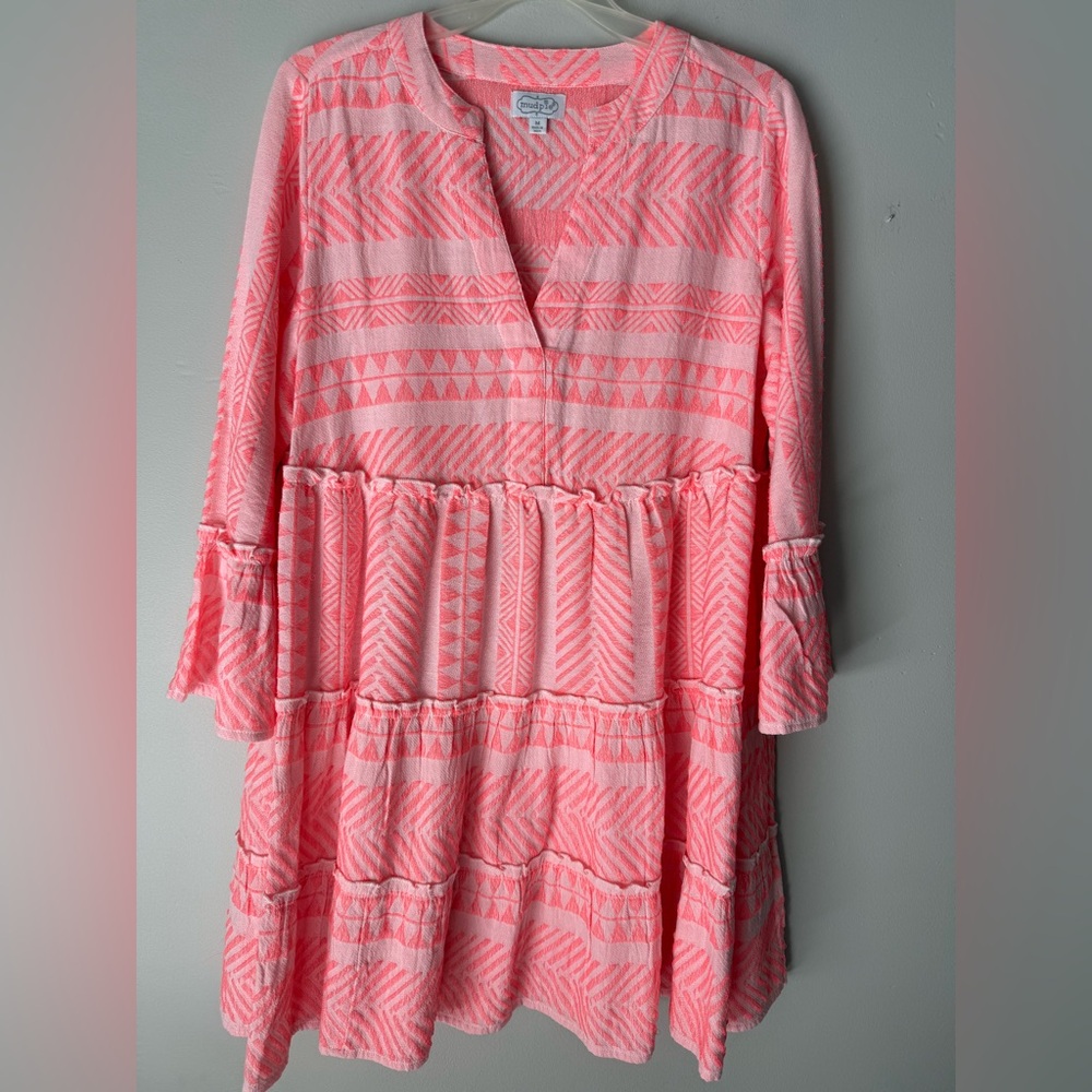 Mud Pie Neon Coral Swim Suit Cover Up or Dress Size Medium